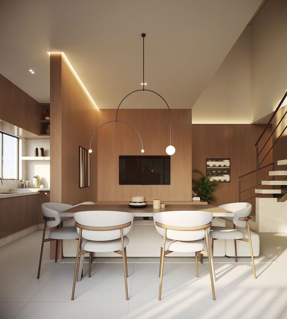 Sala e escada do loft, ilustração